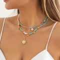 Collier Clavicule Tournesol & Perles — Style Rétro Chic | Doré