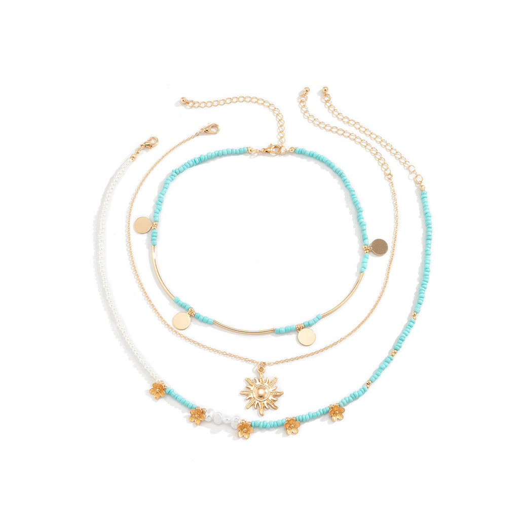 Collier Clavicule Tournesol & Perles — Style Rétro Chic | Doré