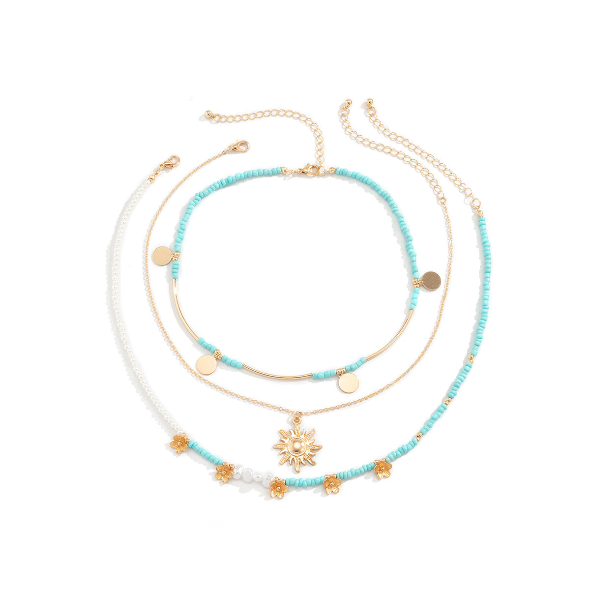 Collier Clavicule Tournesol & Perles — Style Rétro Chic | Doré