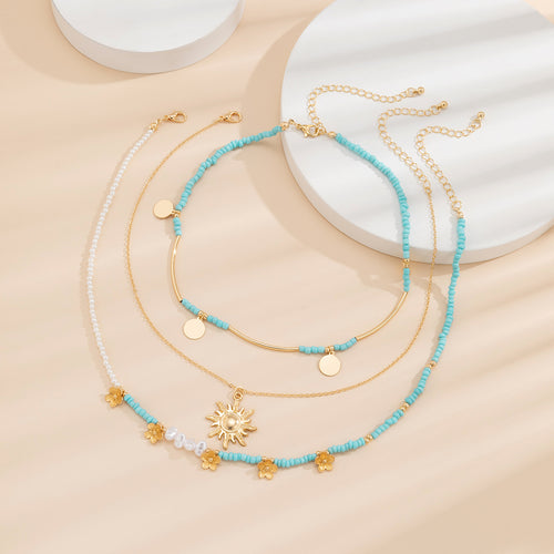 Collier Clavicule Tournesol & Perles — Style Rétro Chic | Doré